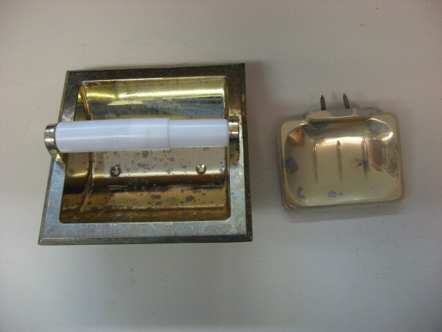 RV soap dish & toilet paper holder gold color METAL not plastic camper motorhome
