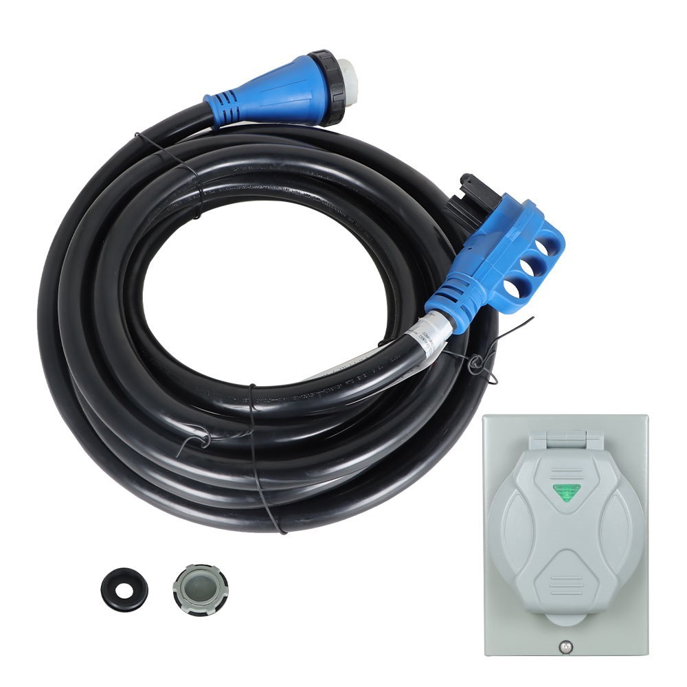 125/250V LED & 50A 25FT RV Extension Cord & Power Inlet Box Combo Kit Twist Lock