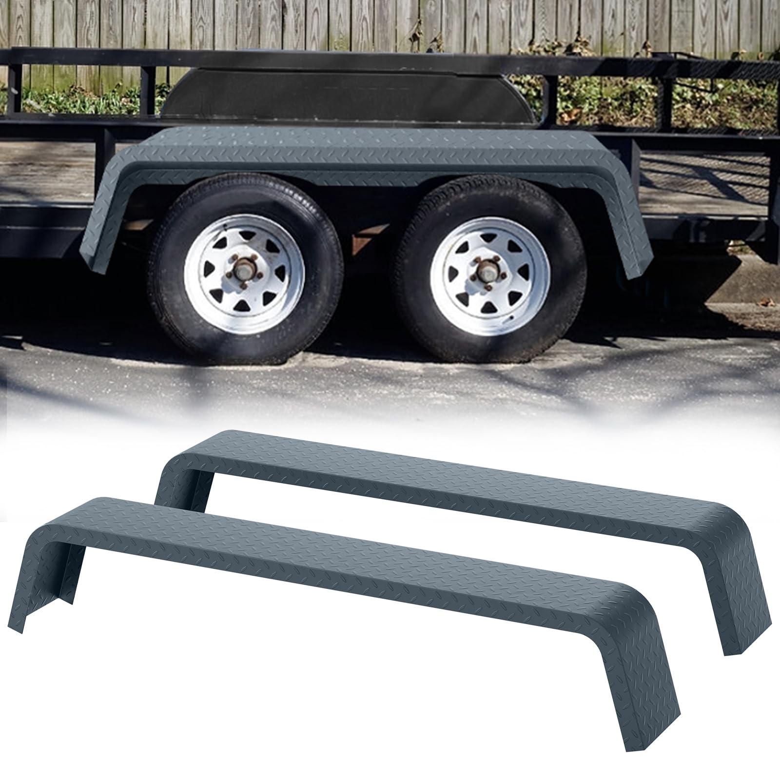 2PCS Tandem Axle Steel Trailer Fenders 14 Gauge for 13-15 in Wheels 72in Pair