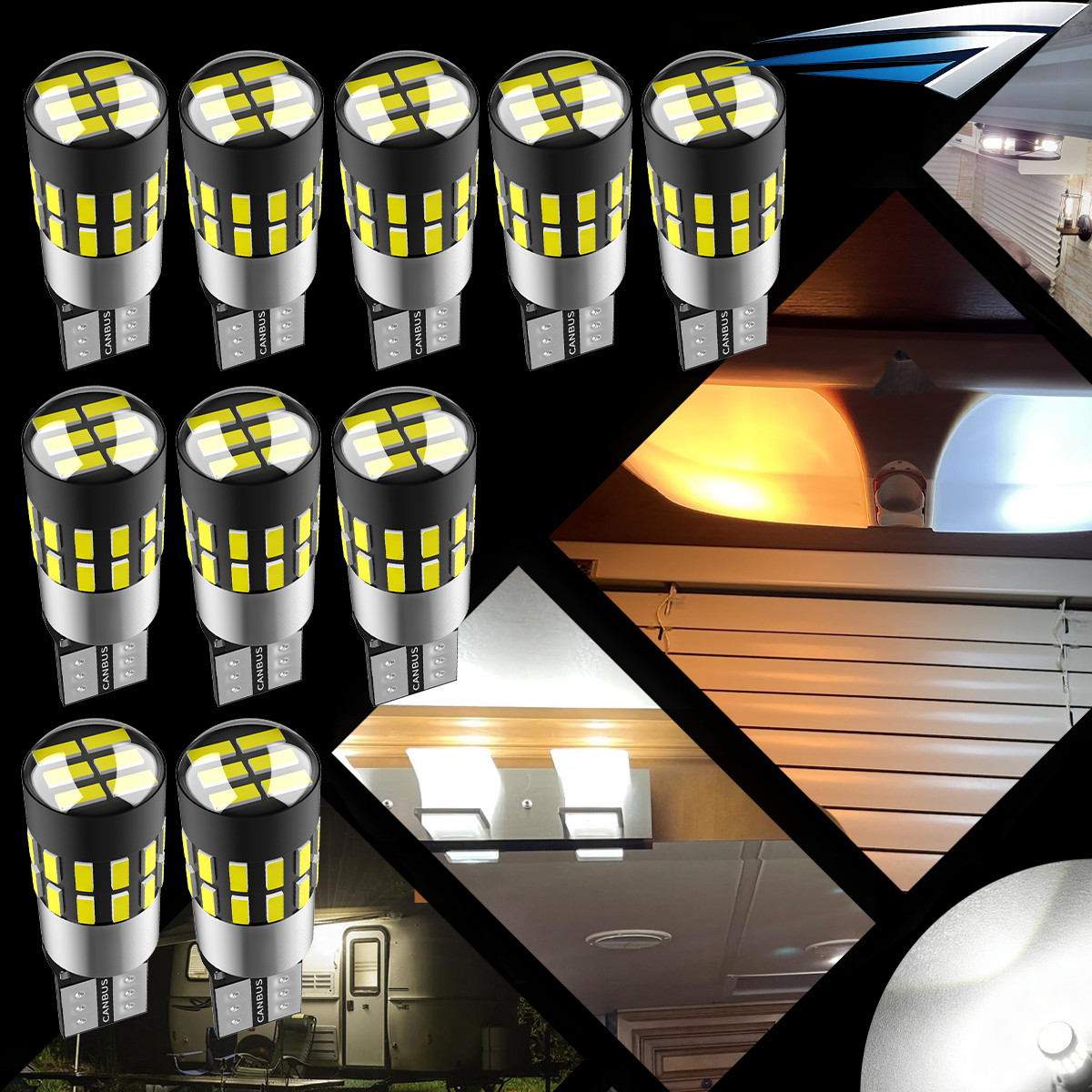 10X Super White T10/921/194/2825/158 RV Trailer LED Interior Dome Map Light Bulb