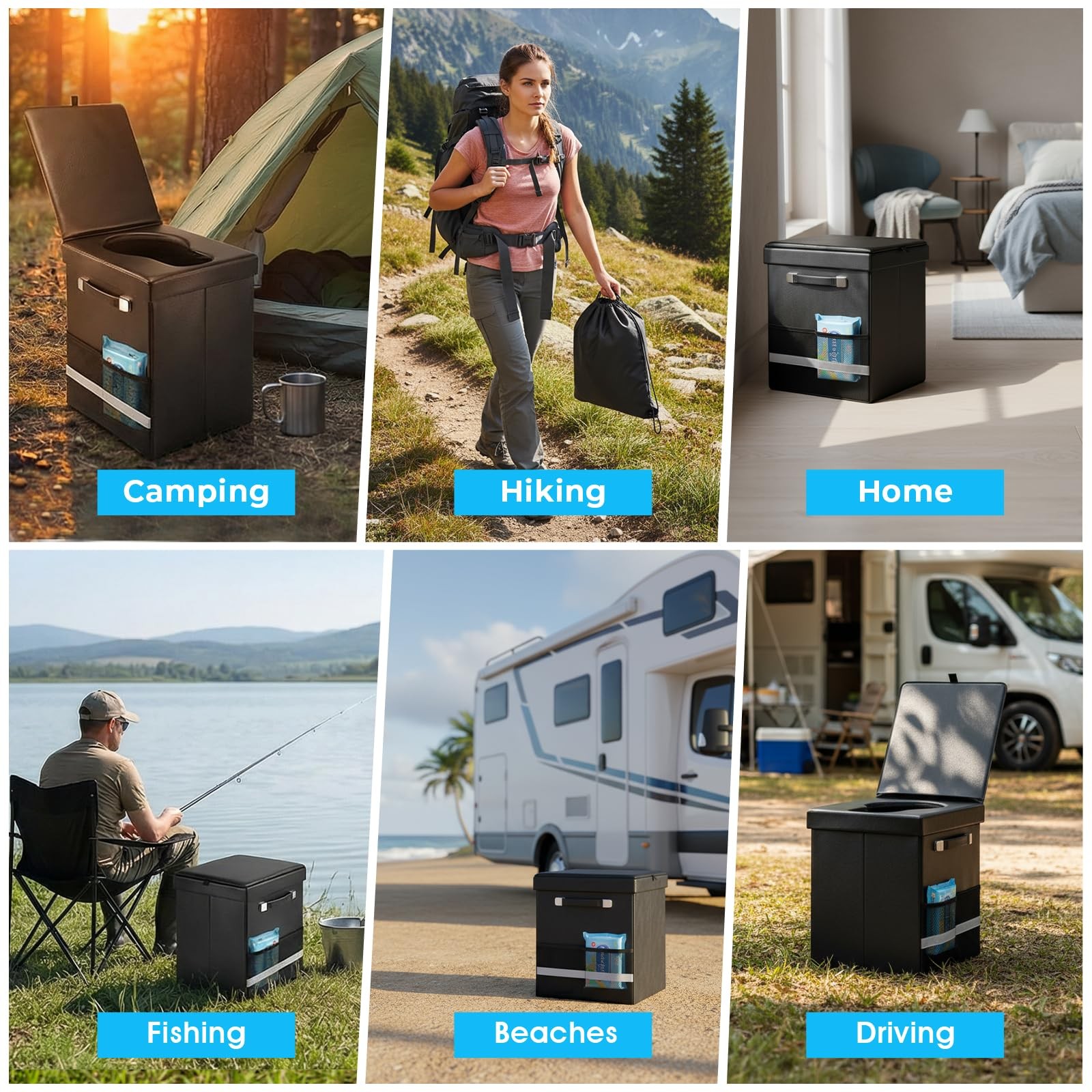 2026 Upgraded XL Portable Toilet Adults Large Camping Potty Lid Bag Tall Travel