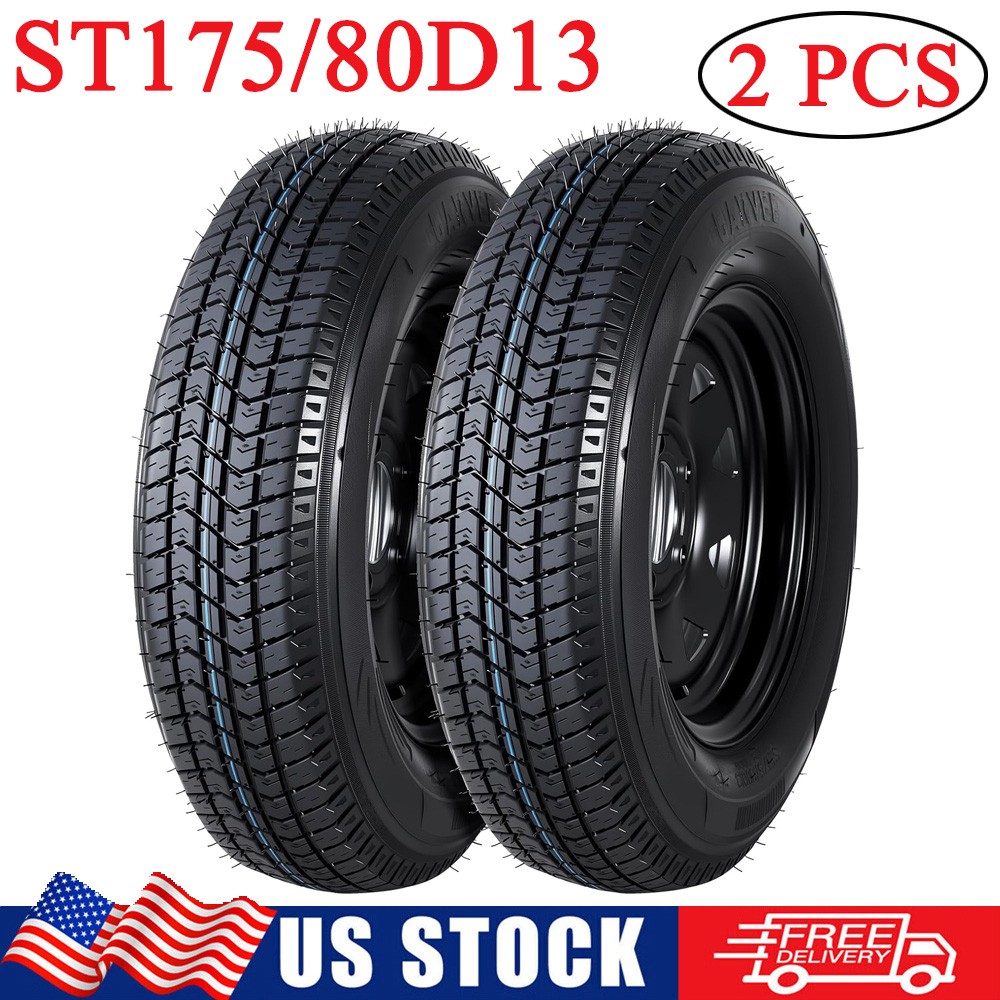 2PCS ST175/80D13 Trailer Tires with Rims 175/80 D 13 LRC 5 Lug on 4.5″ 6PR Tires