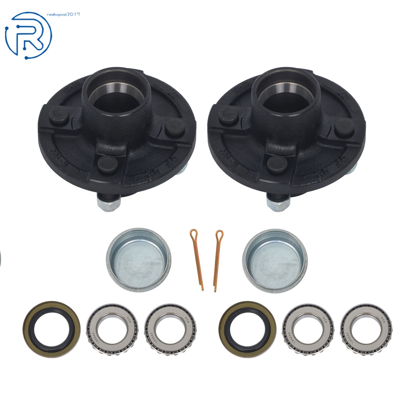 2 × 4 Lug 4 on 4″ Bolt Trailer Hub Kit For 2000lbs 1″ Spindle Axle & Bearing Kit