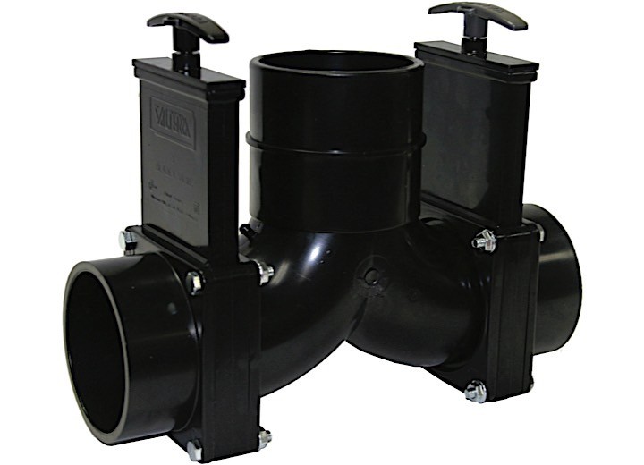 Valterra T85 Double RV Sewer Waste Valve Elbow 3″ Hub x 3″ Hub x 3″ Hub Outlet