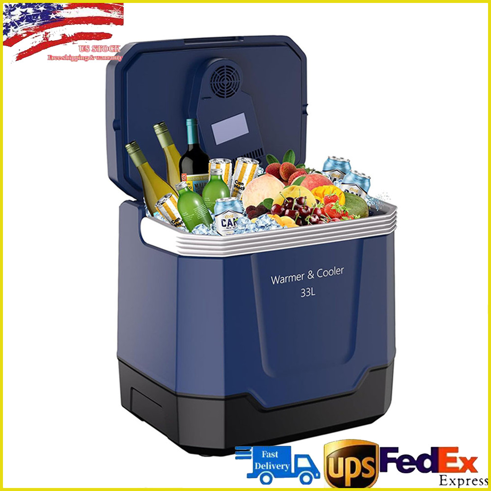 35Quart 33L Portable Electric Cooler Warmer 12V/110V Dual-Power Car Refrigerator