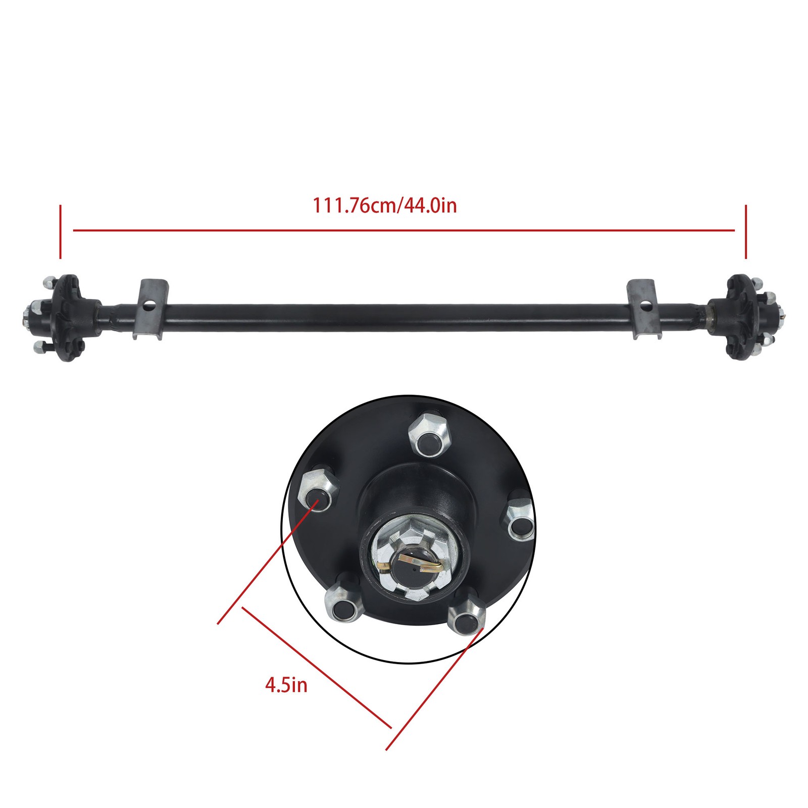 2000lbs Trailer Axle w/ 5×4.5 Idler 44″/47.5″/52″/54″/57″/58″ Hub Face Boat Axle