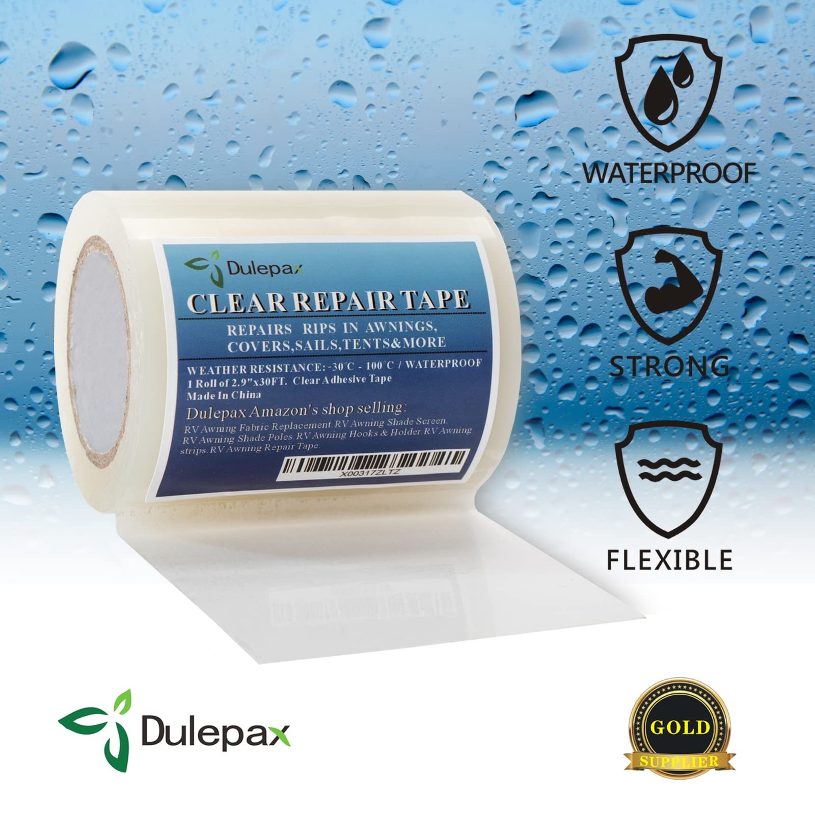 Dulepax-Tent Repair Tape,Awning 30 ft x 2.9″, Clear,Transparent