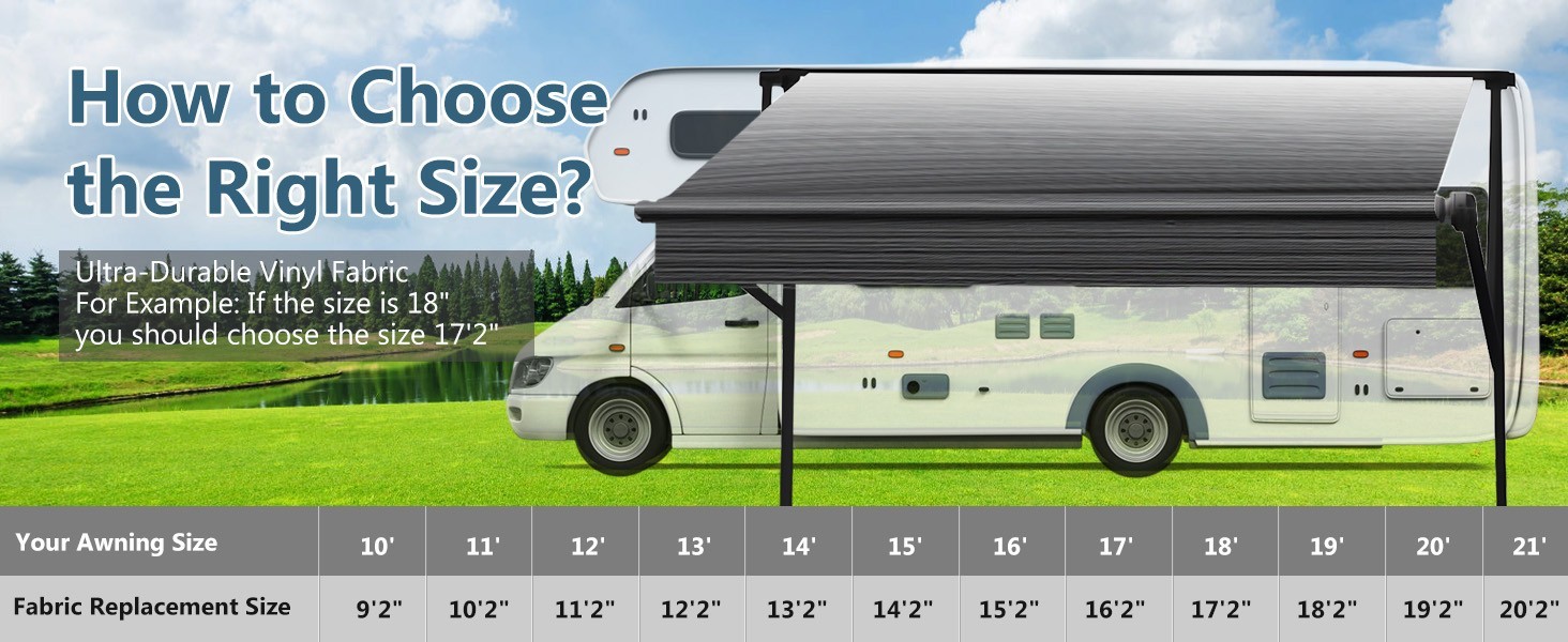 4-Ply Weatherproof Vinyl RV Awning Fabric Replacement 15’2″ Outdoor Canopy