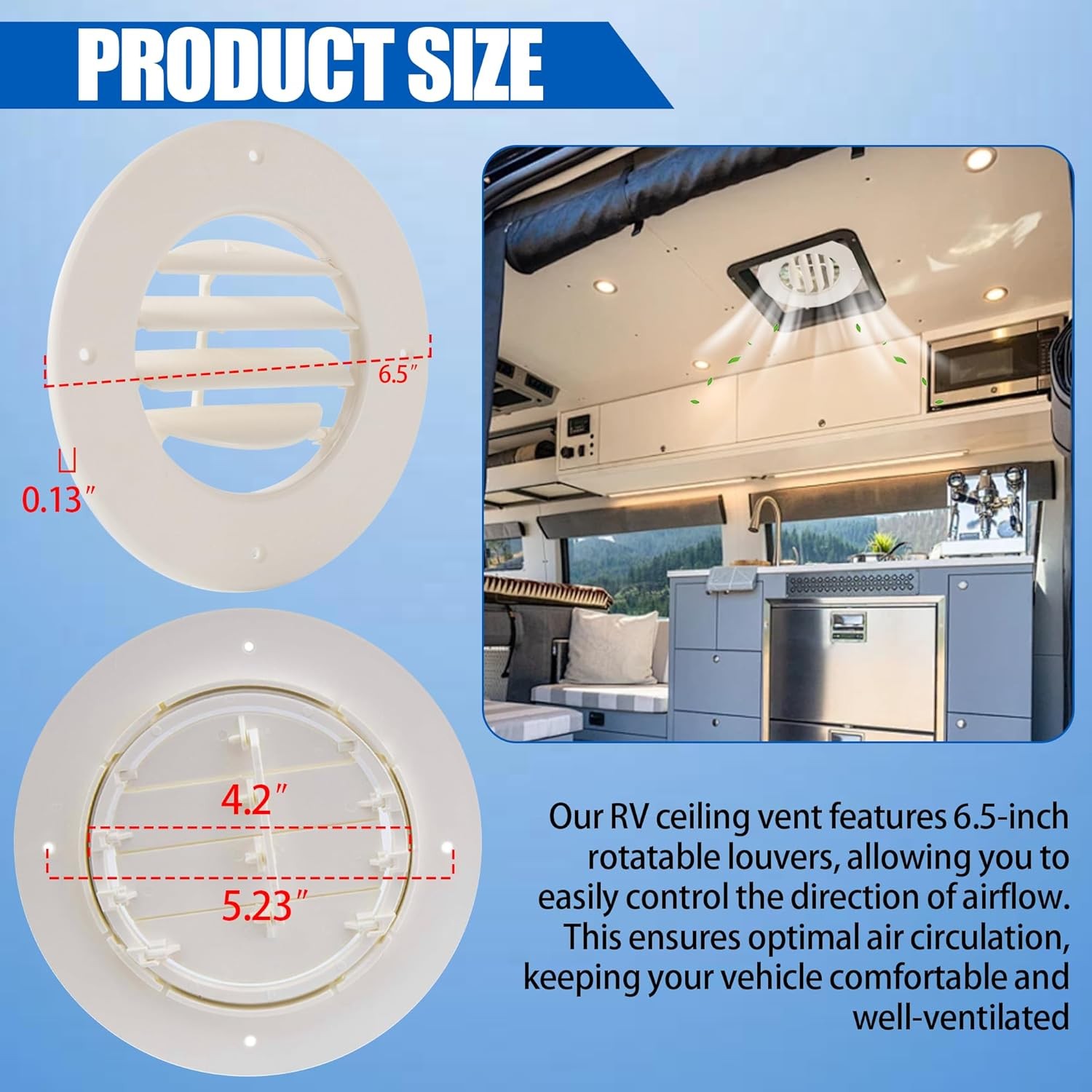 (5-Pack) 6.5″ RV Ceiling Vent Covers for Inside Camper, AC 5pk, White