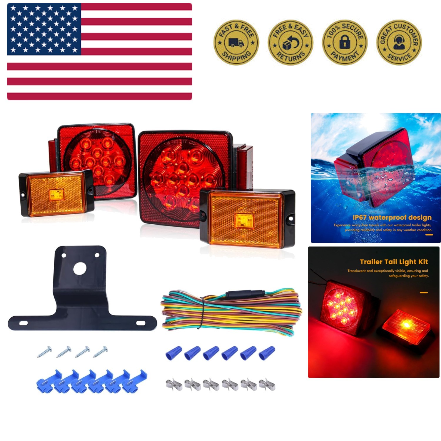 70205 Trailer Light Kit – 12V All LED, Left and Right Waterproof Submersible …