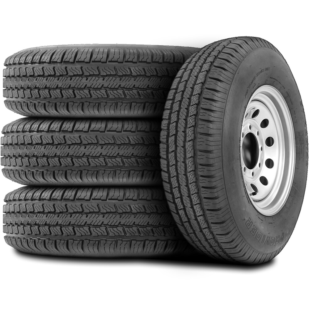 4 Assemblies Taskmaster Provider ST 225/75R15 D 8 Ply 5 on 4.5 Silver Modular