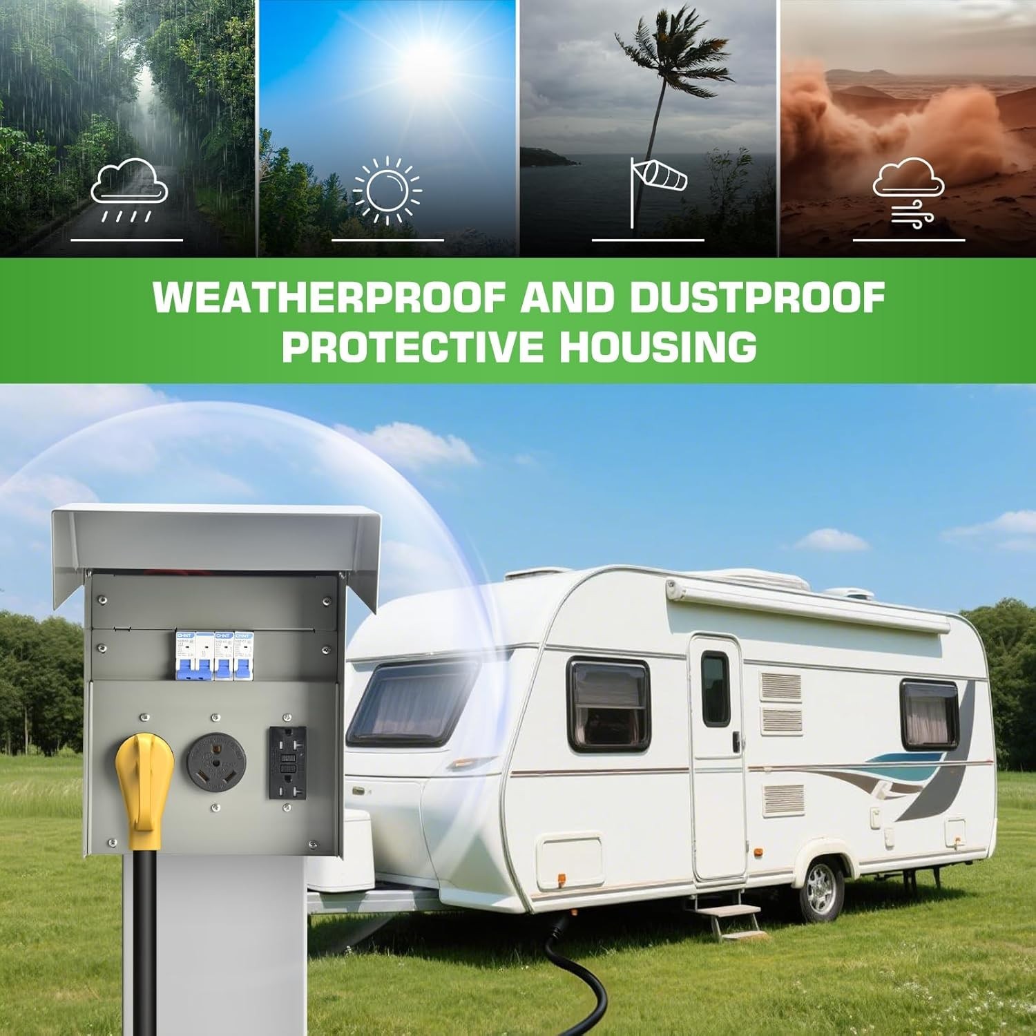 20/30/50 Amp Weatherproof RV Electrical Outlet Panel with Breaker