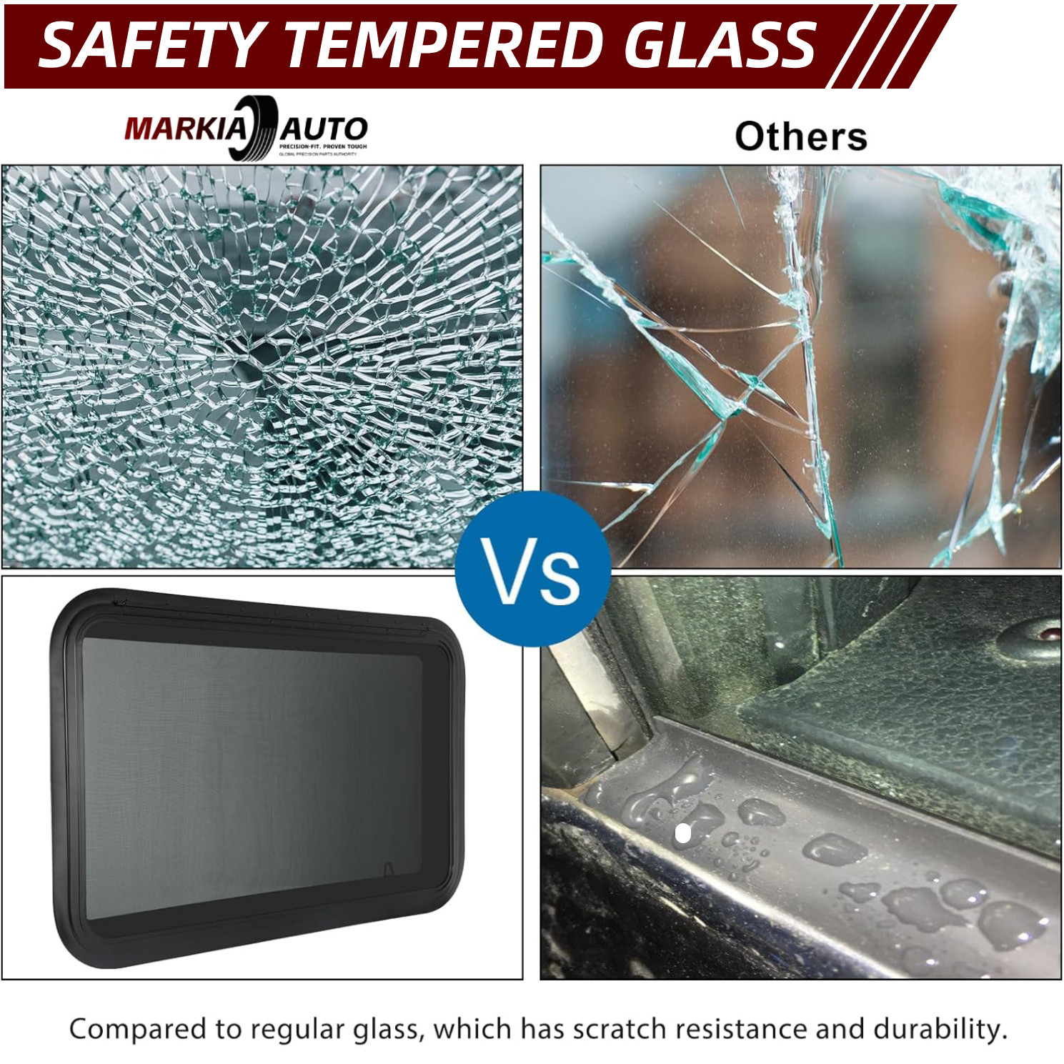 36″x22″ RV Exit Window Emergency Push Out Glass DOT Certified w/Removable Screen