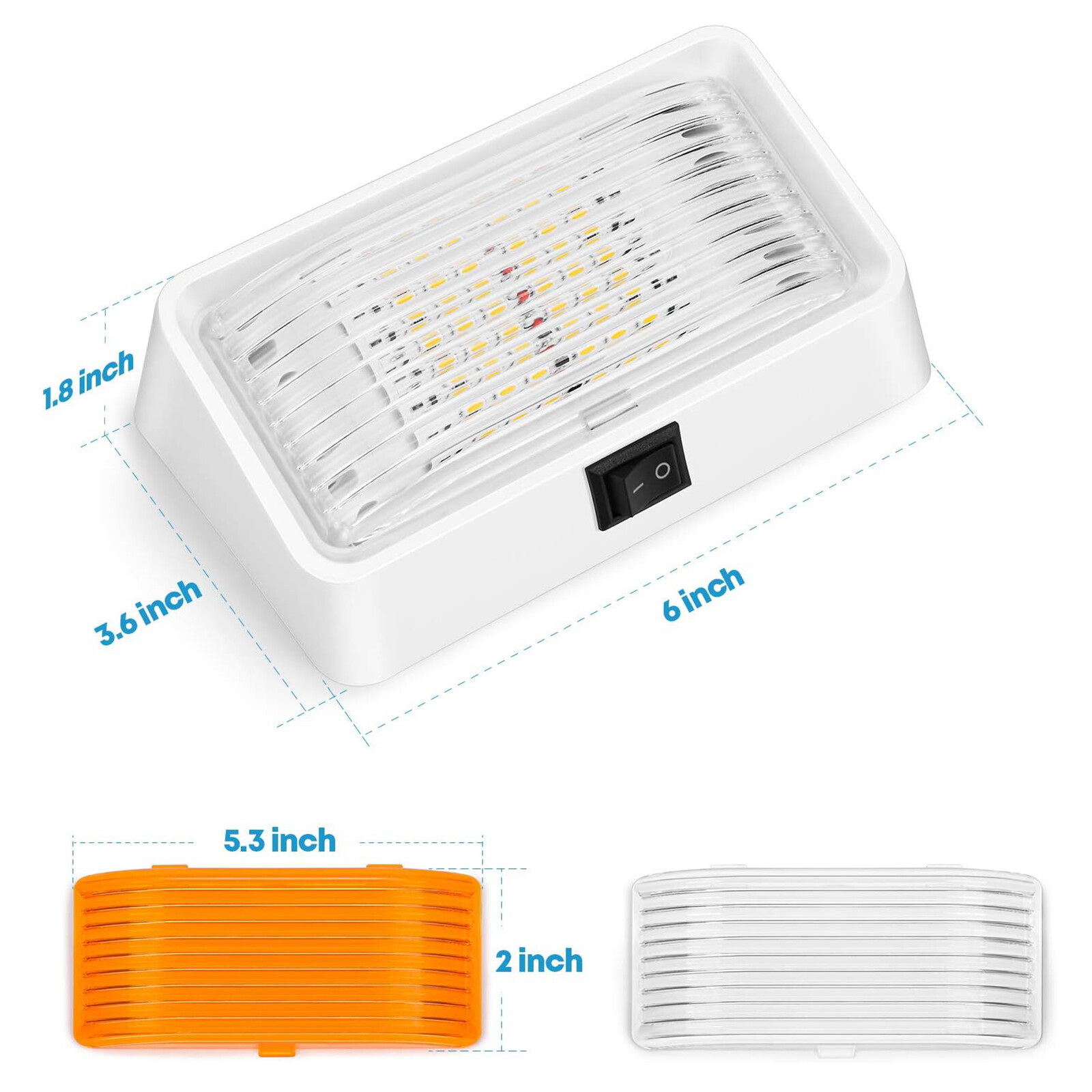 RV 12V LED-Outdoor Exterior Porch Light Clear & Amber Lens with On/Off Switch