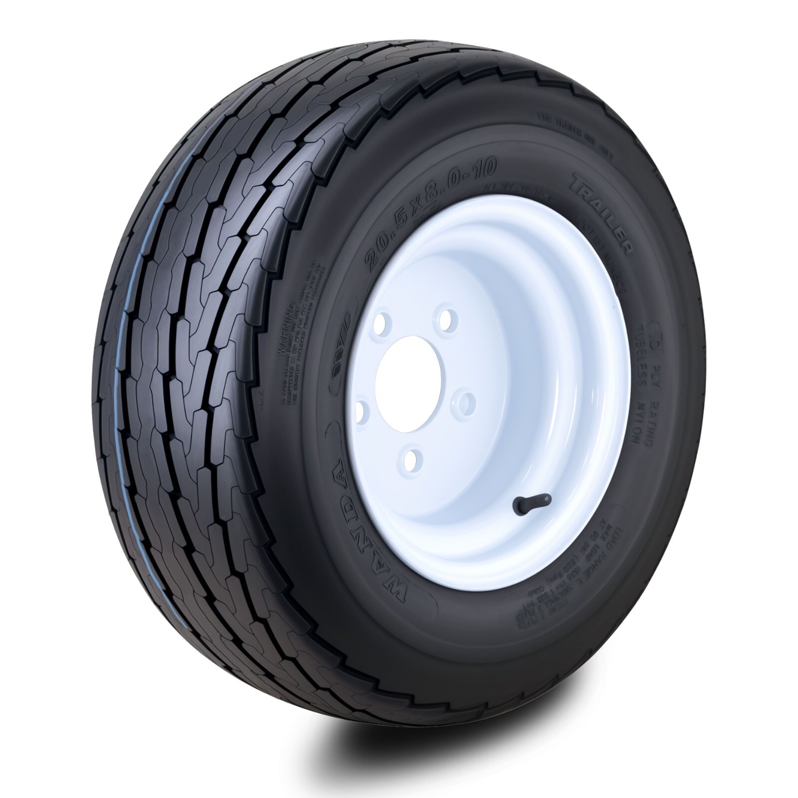 WANDA Trailer Tire Wheel Assembly 20.5×8-10 10-Ply w/5 Lugs on 4.5″ White Rim