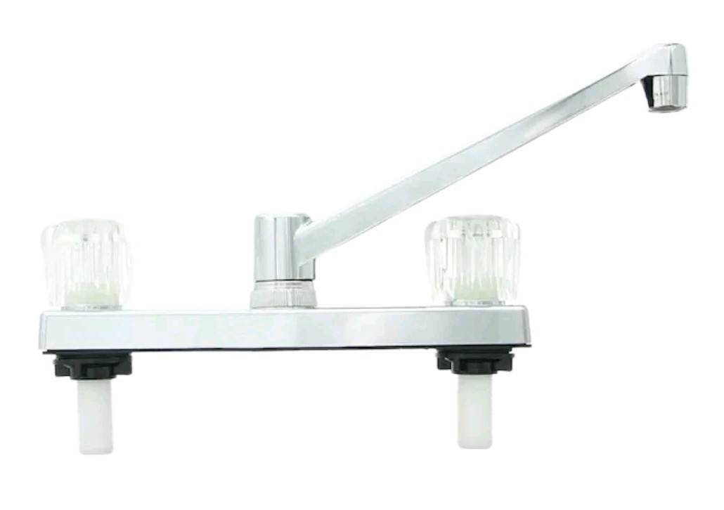 Road & Home Chrome Double Handle Low-Arc Kitchen Faucet w/Deck Plate [C7]