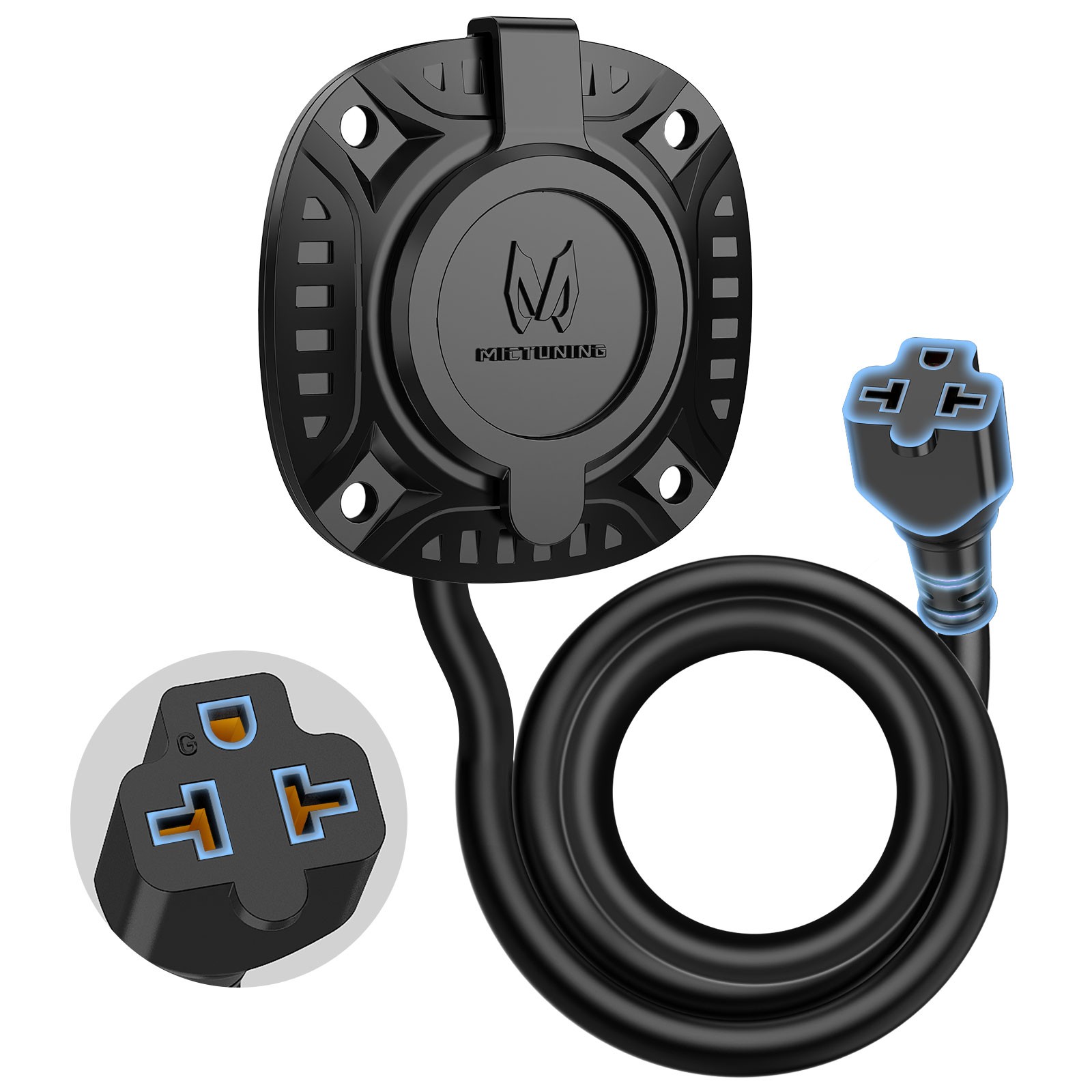 Waterproof 5-in-1 AC Plug 20Amp RV Shore Power Inlet Extension Cord for Trailers