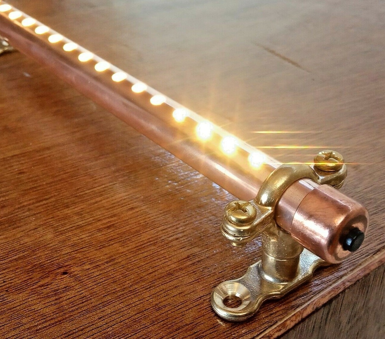 12-120cm 12V Custom Length Copper Light Fixture. Builtin Switch. Campervan, Boat