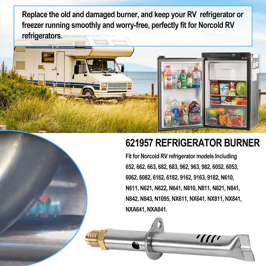 for Norcold 621957 RV Refrigerator Burner Orifice Assembly, With Orifice Adapter