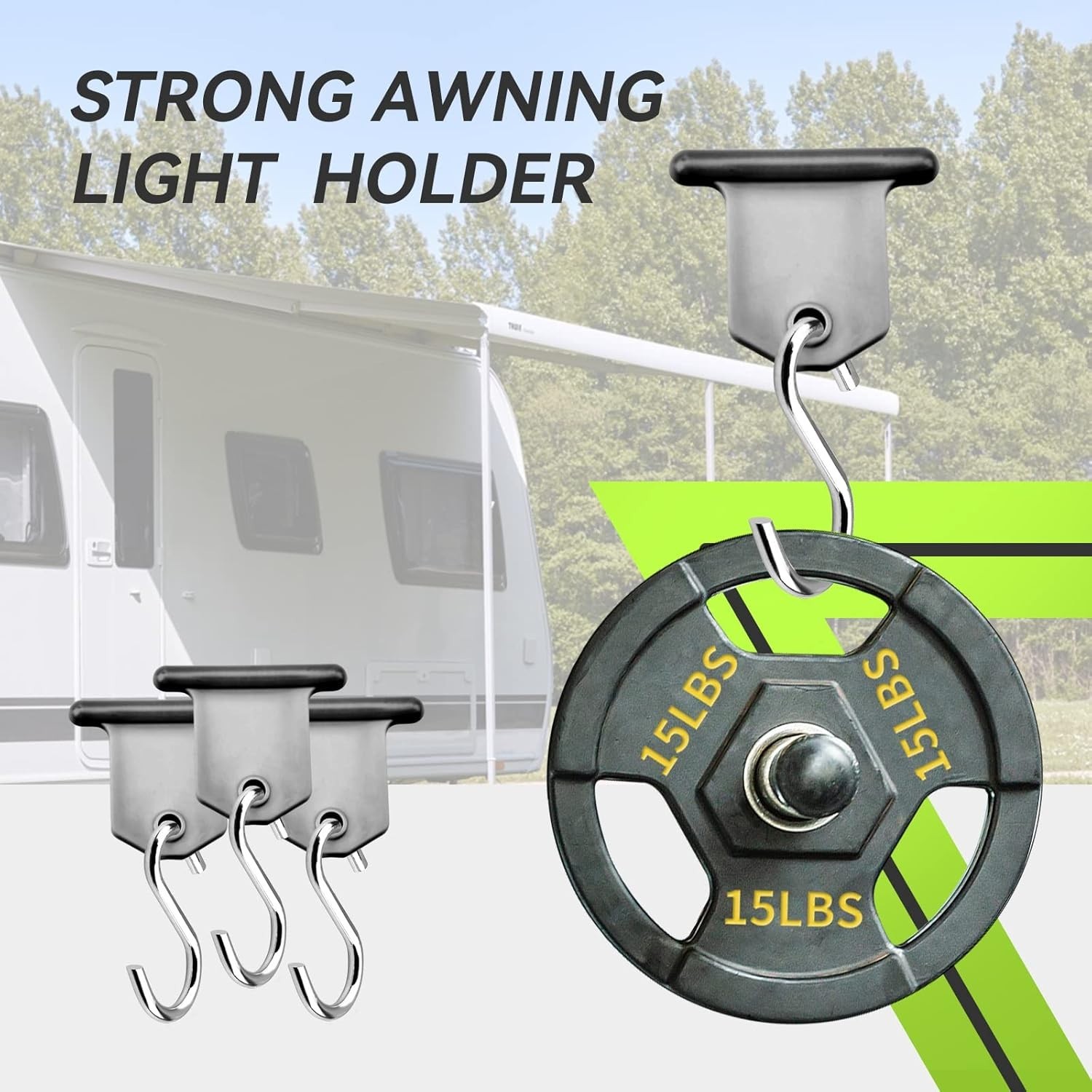 Gray RV Awning Light Holder Set, Sturdy Tabs and Hooks for Hanging Lights