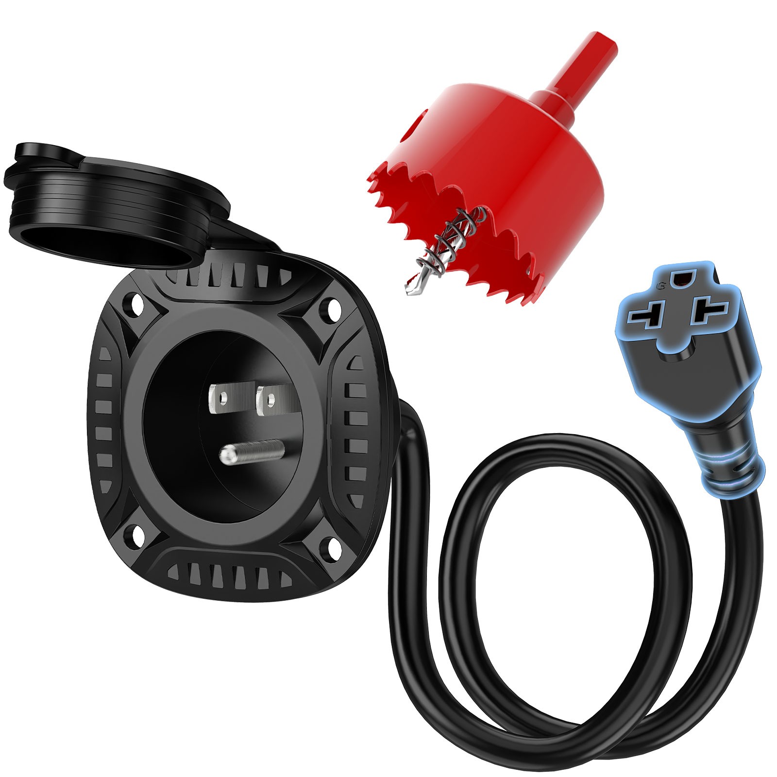5-in-1 AC Port Plug, RV Shore Power Inlet Plug T-Blade Adapter 125V 20Amp