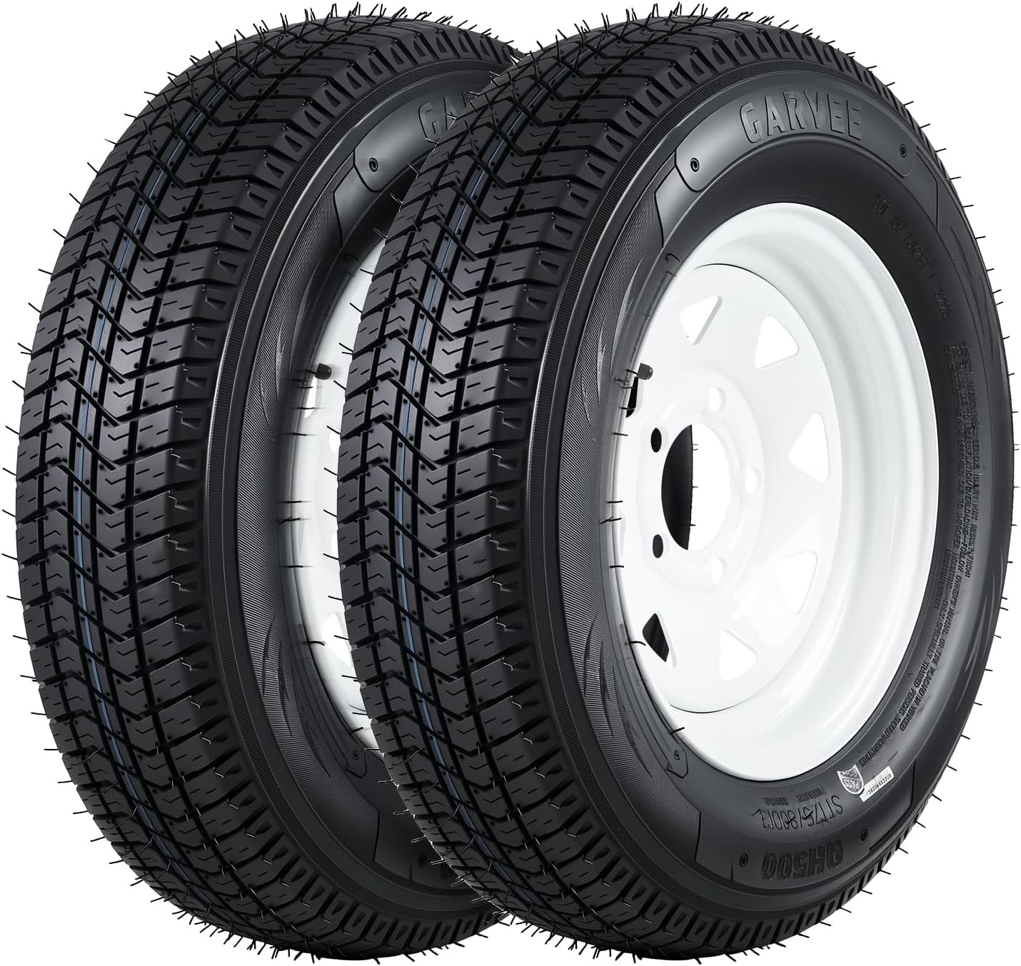 ST175/80D13 Trailer Tires with13″ Rims 5 Lug on 4.5″ Load Range C 6 ply 2 Pack