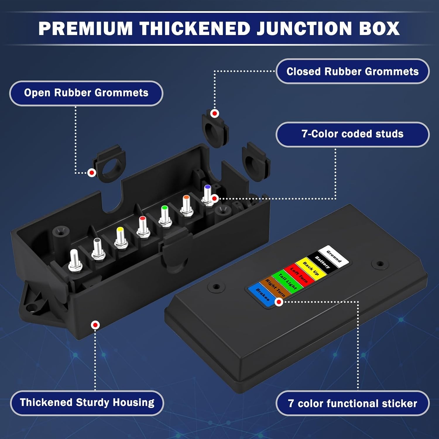 Complete 7-Pin Trailer Junction Box Set with Installation Accessories for RVs