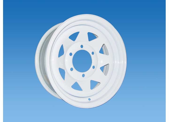 15″x6″ White 8 Spoke Trailer Rim, BP 6×5.5, ET 0, CB 4.28, 2,600lbs