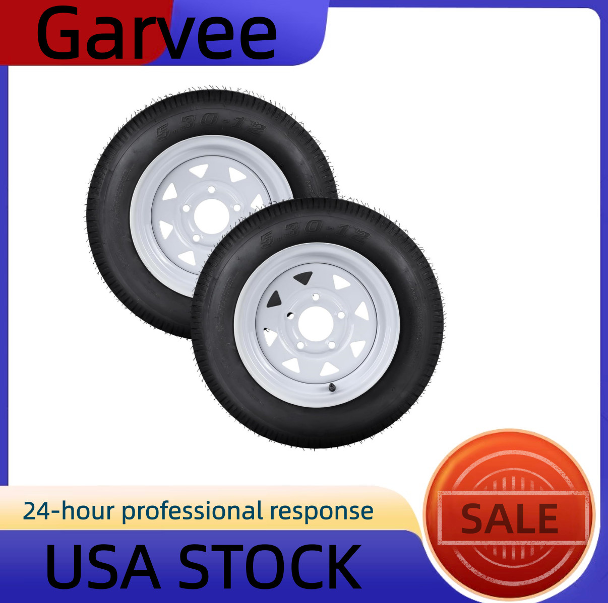 2PCS 5.30-12 Tire, 5.30×12 Lawn Mower & Tractor Turf Tire, 530 12 with Rim 5 Lug