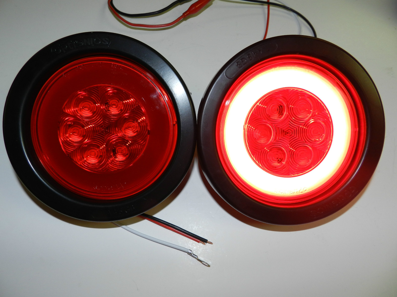 (2) RED 4″ Round LED 21 SMD Diodes Stop, Turn, Tail Light Optronics Glo-Light