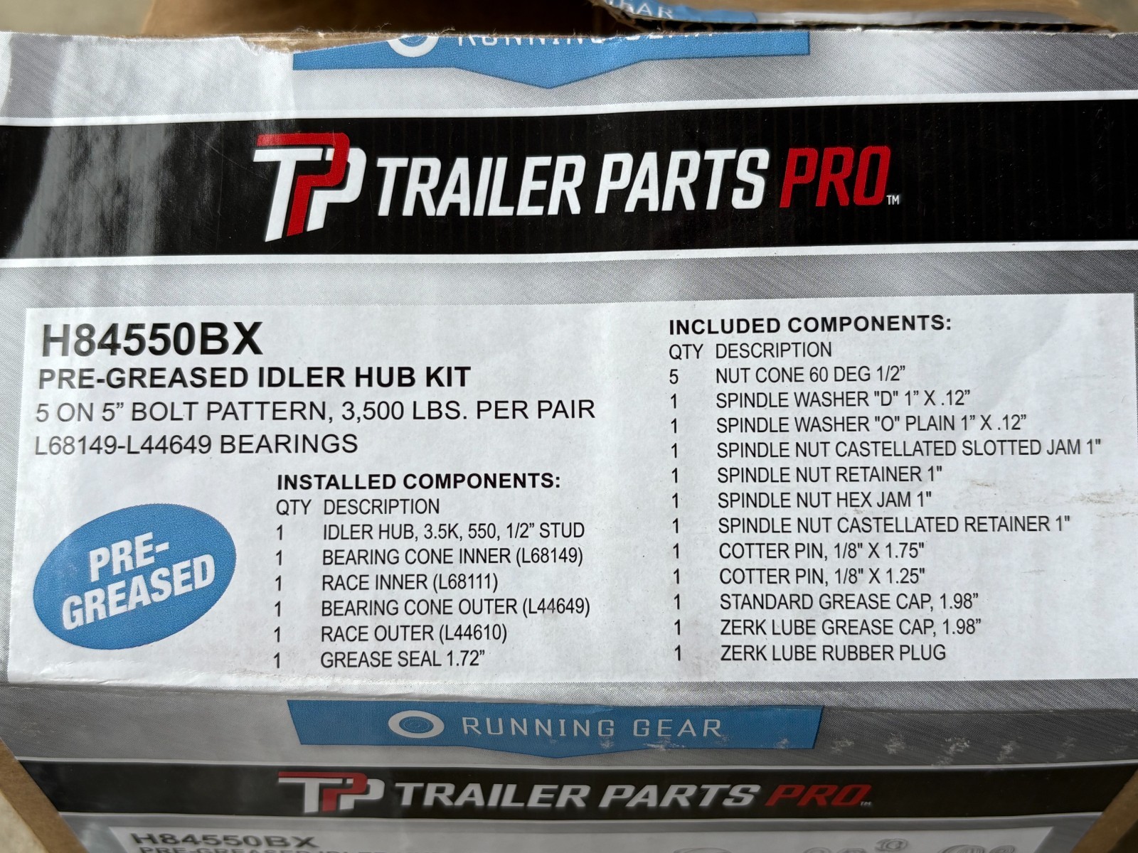 Trailer Parts Pro H84550BX PreGreased Hub Assembly 5 on 5 Pattern Fits 3K Axles^