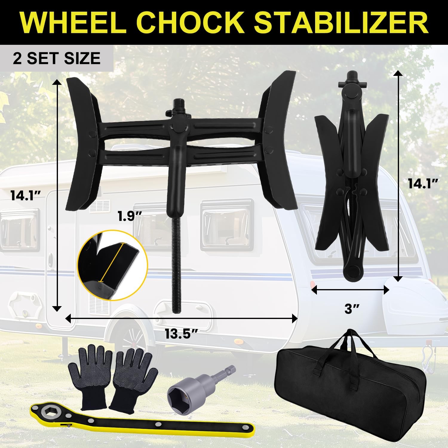 Wheel Chock Stabilizer 2 Sets Heavy Duty RV Camper Towmax X-Shaped Accessories