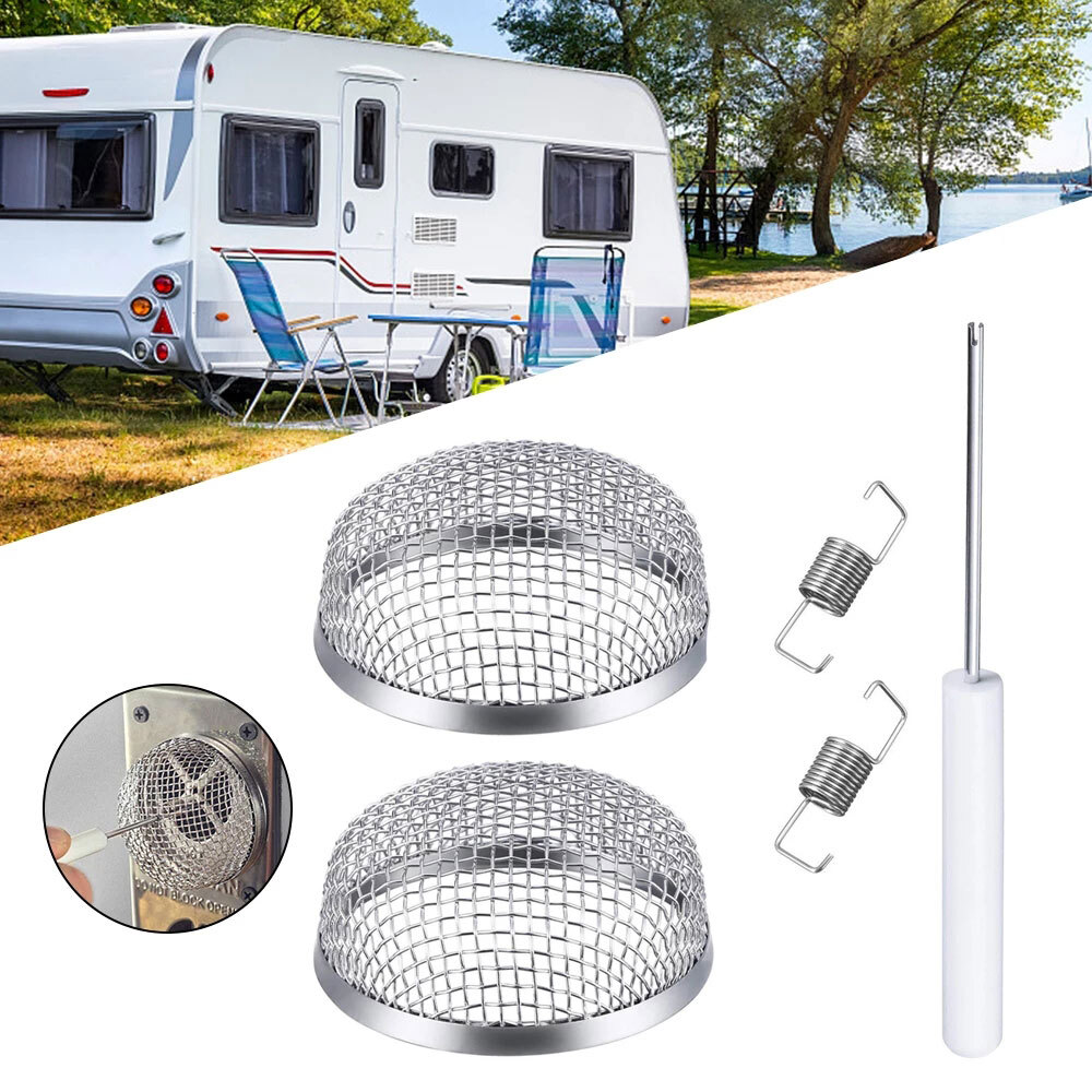 2pc For RV Furnace Vent Cover 2.8inch Flying Insect Bug Screen Camper Mesh Kit