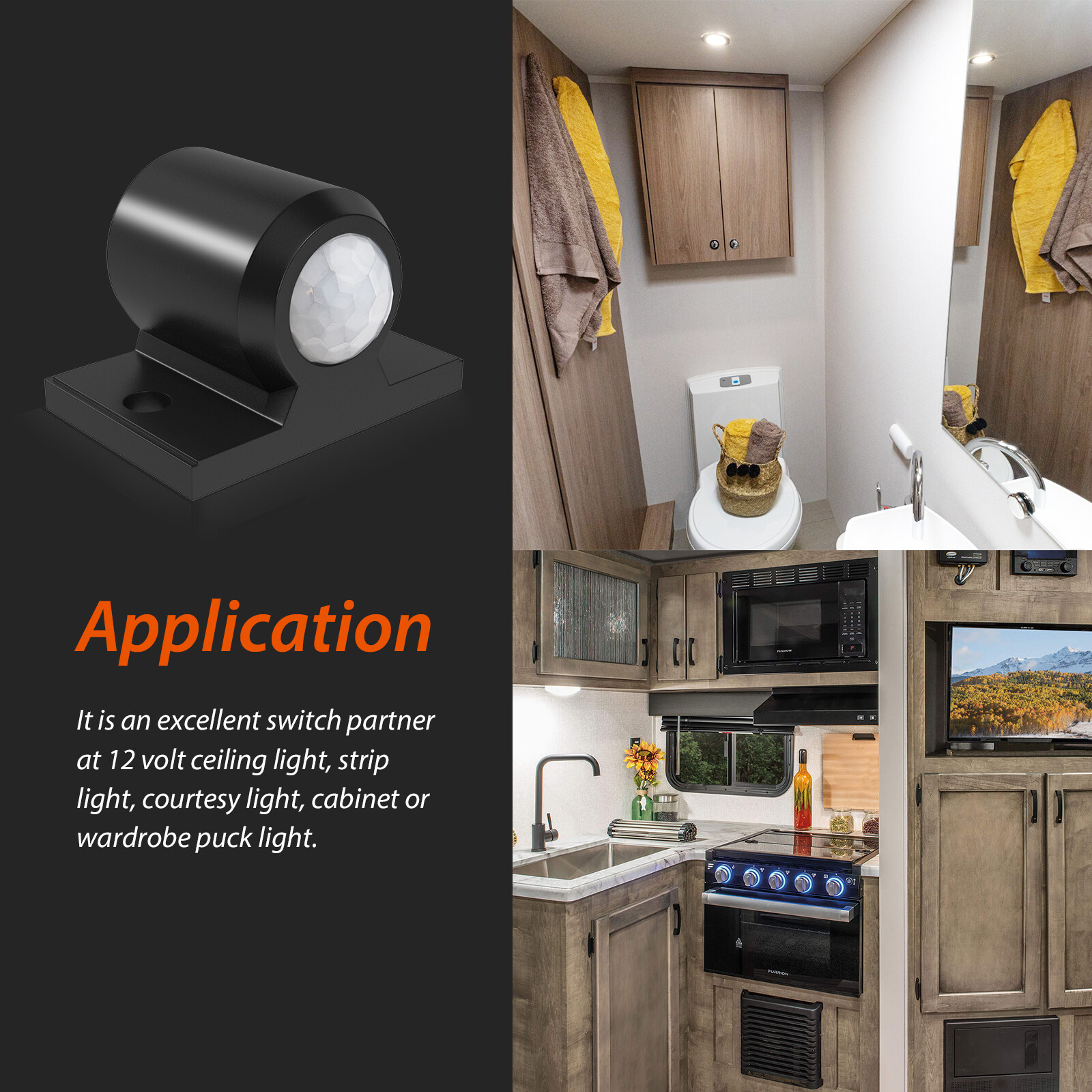 12V DC Infrared Motion Sensor Automatic Light Switch for 12V RV LED light Camper