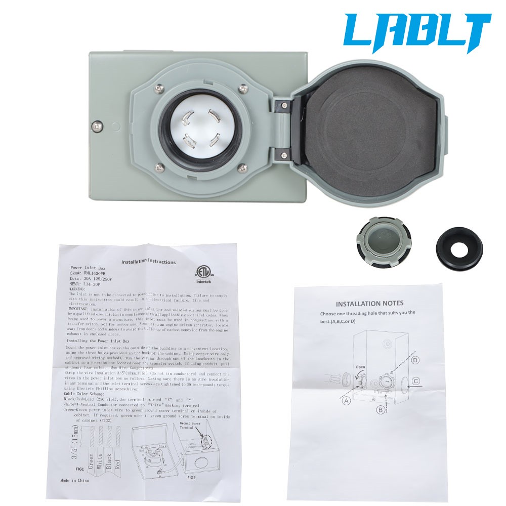 30 Amp L14-30P RV Power Generator Inlet Box 125/250 volts 4 Prong Weatherproof