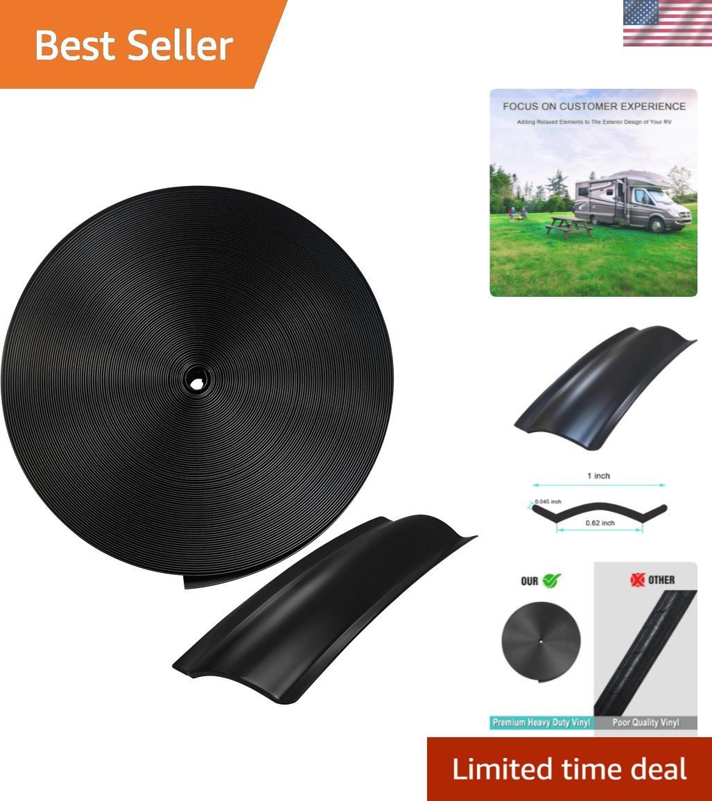 Heavy Duty 100ft UV Resistant Vinyl RV Trim – 1 Inch Black Exterior Molding