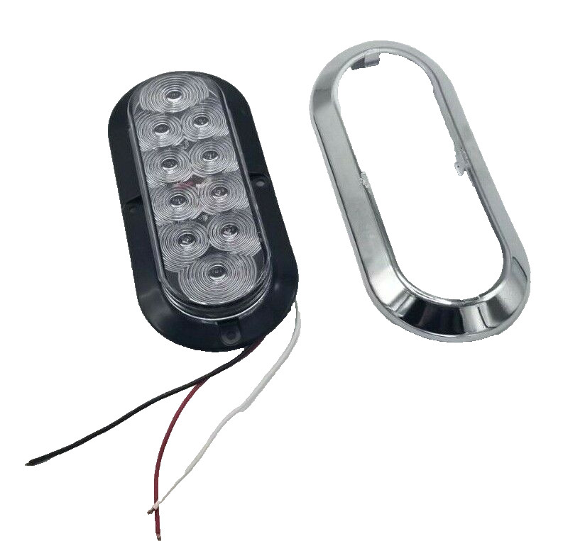 TWO – 6″ Oval Red/Clear Flange Surface Mount Stop Turn Tail 10LED Chrome Bezel