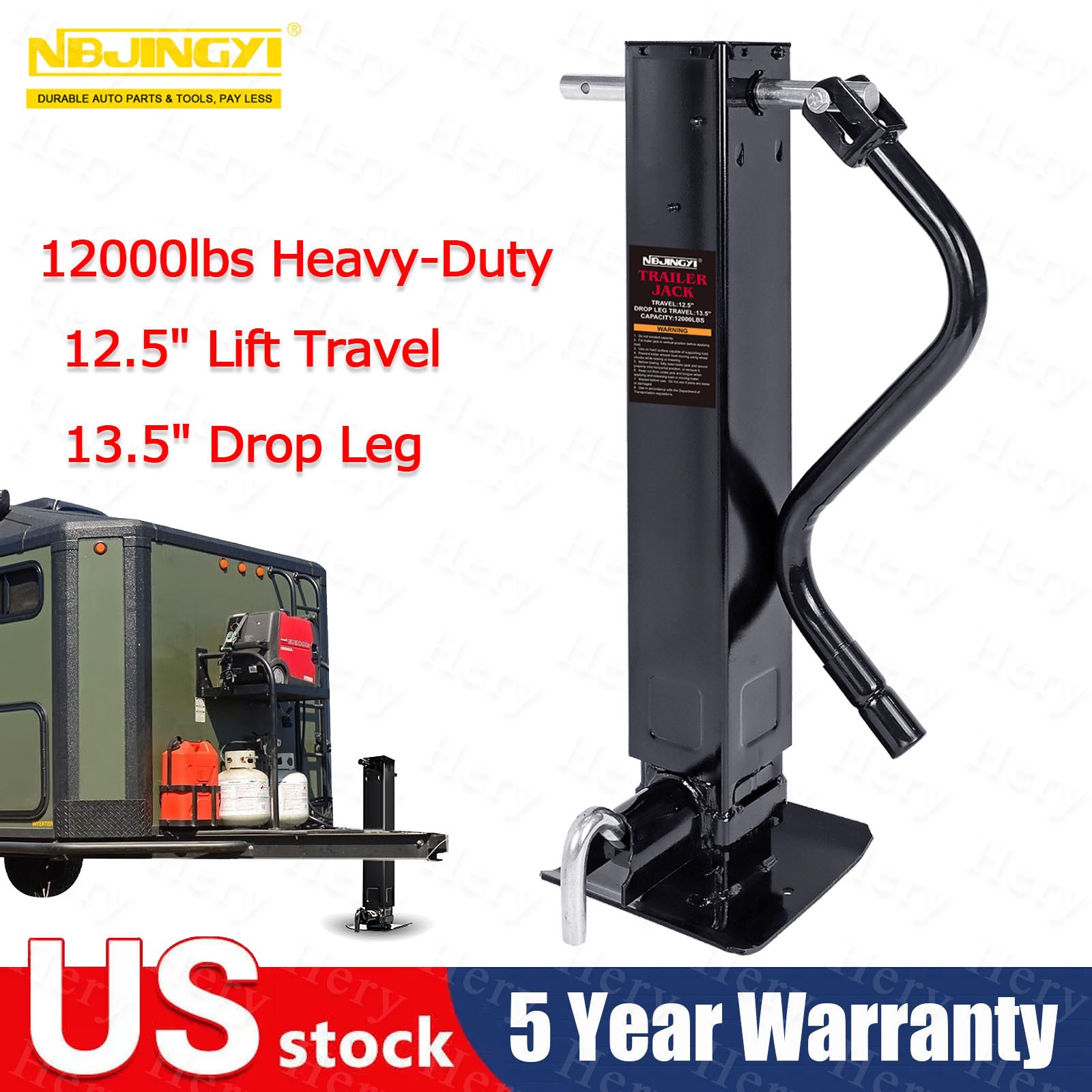 Military 12000 lb Heavy-Duty Trailer Jack Weld-on 12.5″Lift 13.5″Drop Leg Square