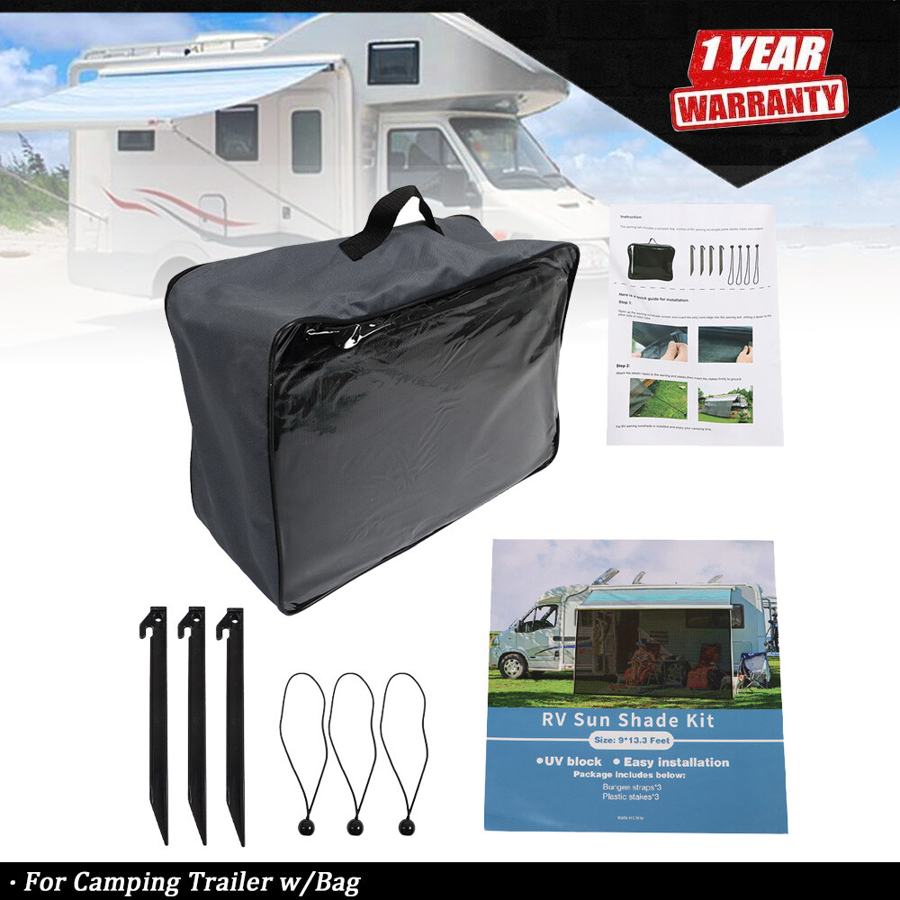 RV Awning Sun Shade Black Mesh Screen Sunshade Kit For Camping Trailer w/ Bag