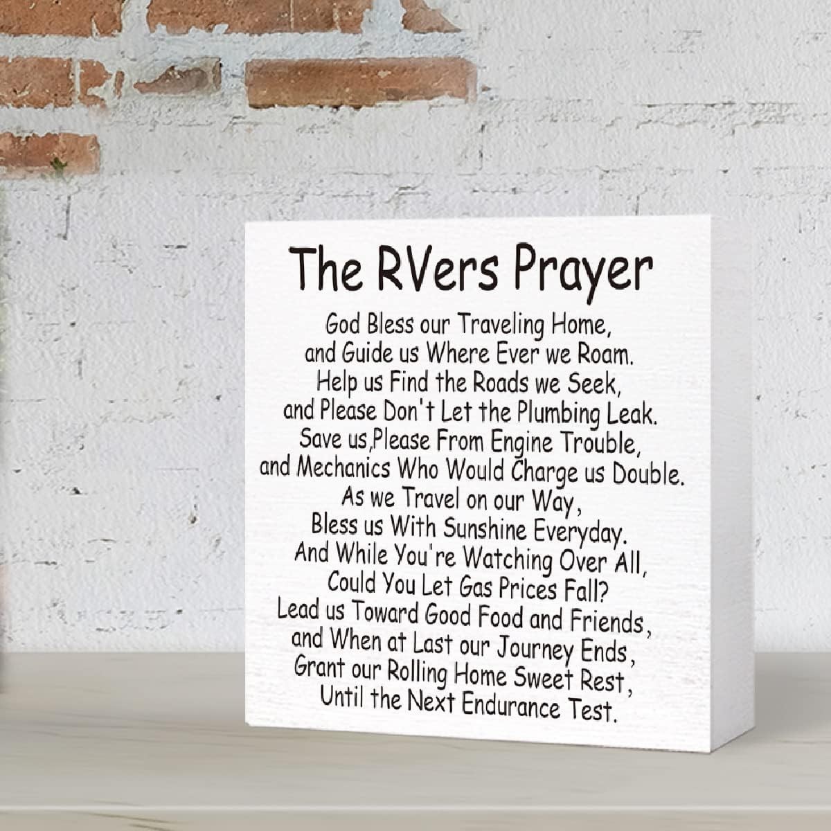 Unique Serving Size: 5×5 RV Prayer Sign – Humorous Wooden Block for Inside RV