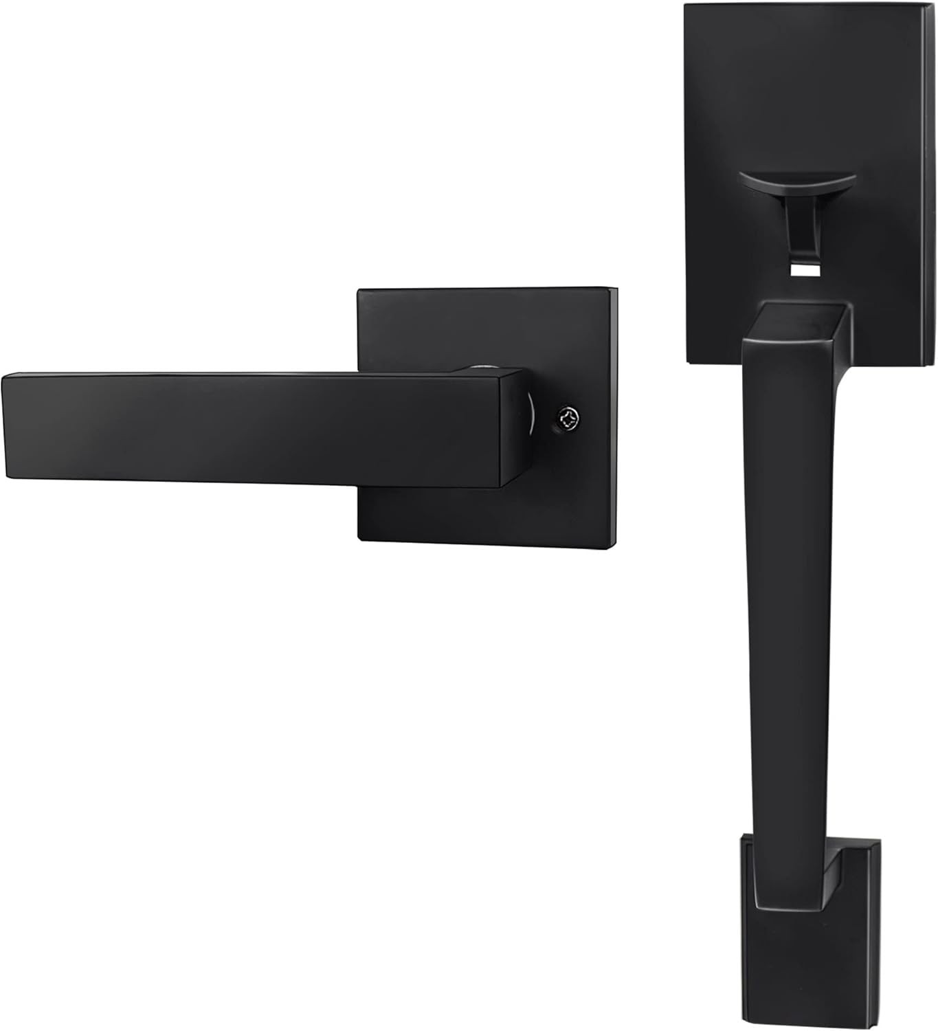 Azdele Matte Black Front Door Handle Set with front door handle black