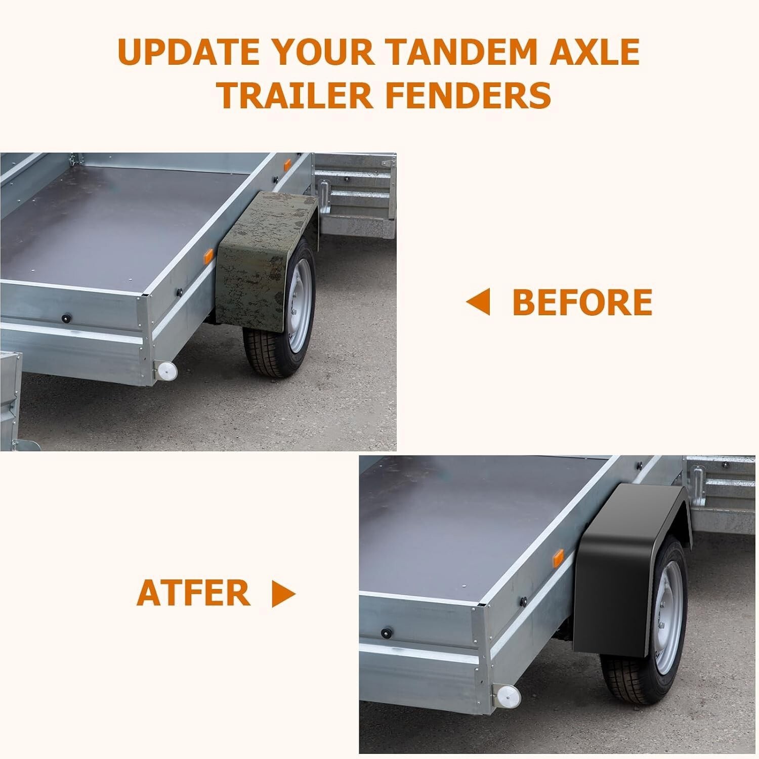 Pair Steel Square Cargo Trailer Fenders For 14″-16″ Trailer Fenders Wheels Black
