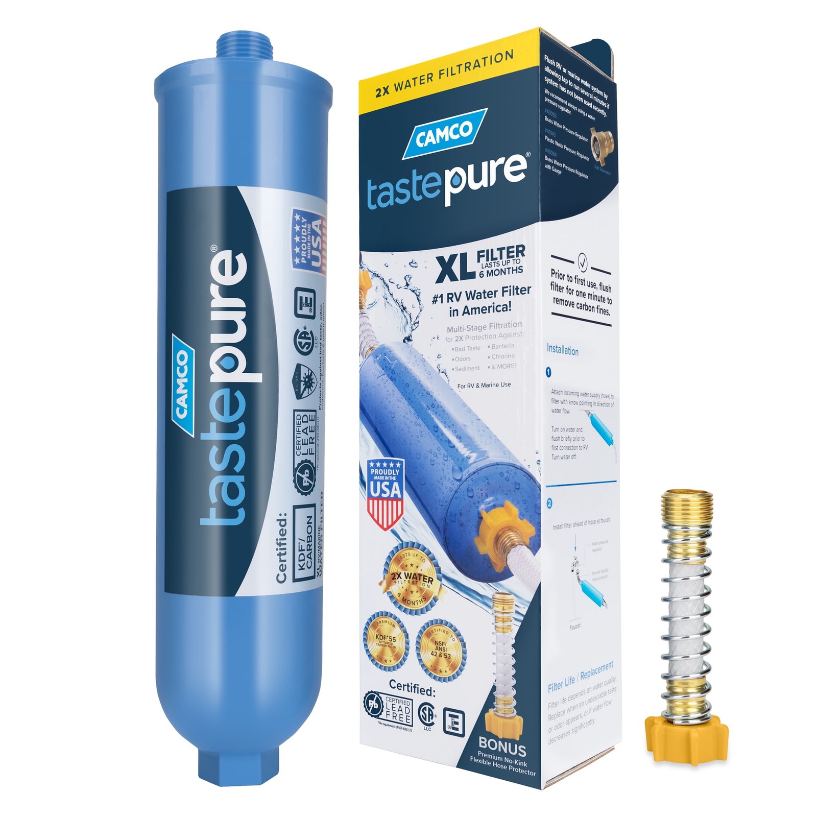 Camco TASTEPURE XL RV Water Filter and Hose Protector – 6-Step Water Filtration