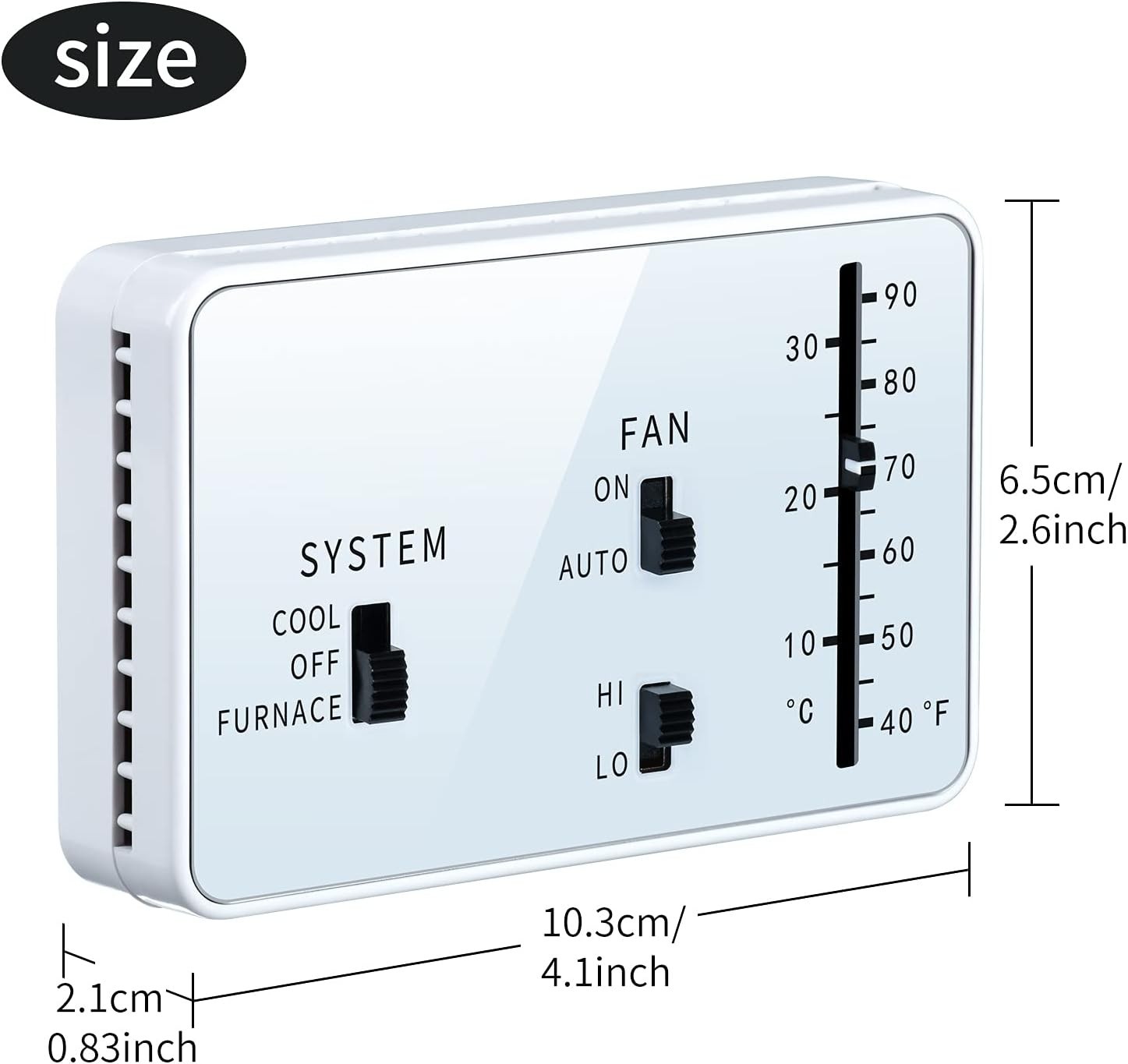 Compact Wall-Mount RV Thermostat – White Analog Design, Cool/Furnace/Fan Control