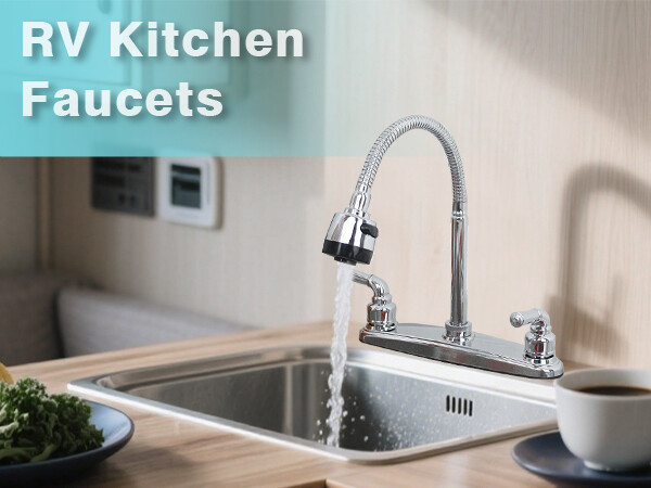 8″ 360° Chrome RV Faucet Swivel Double Handle Sink Pull Down Sprayer Mixer Tap