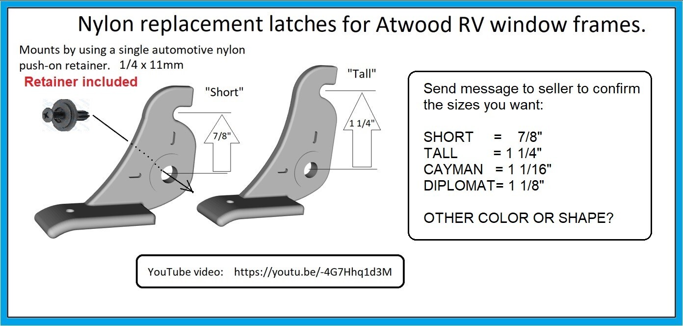SOLID nylon, USA made ATWOOD Nylon Latch Replacement (NO LAYER LINES)