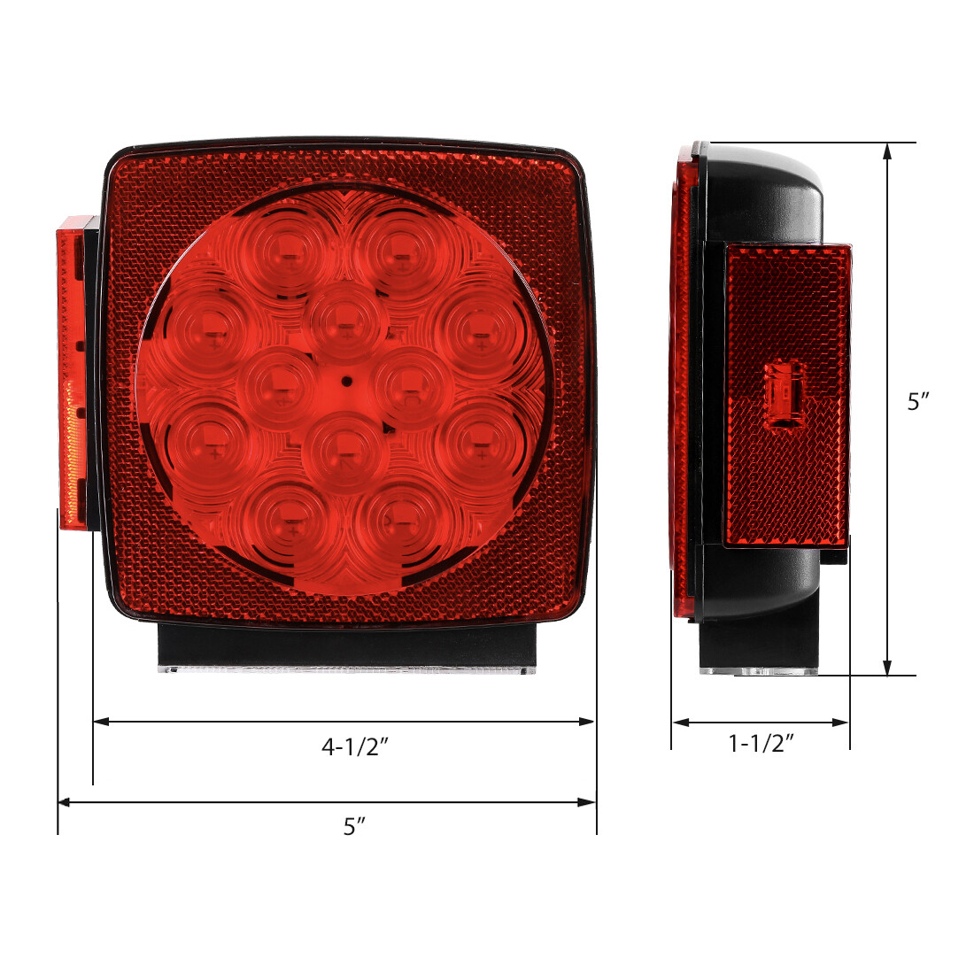 Pair LED Submersible Lights Trailer Under 80″ Tail Brake Boat Stud Mount Square