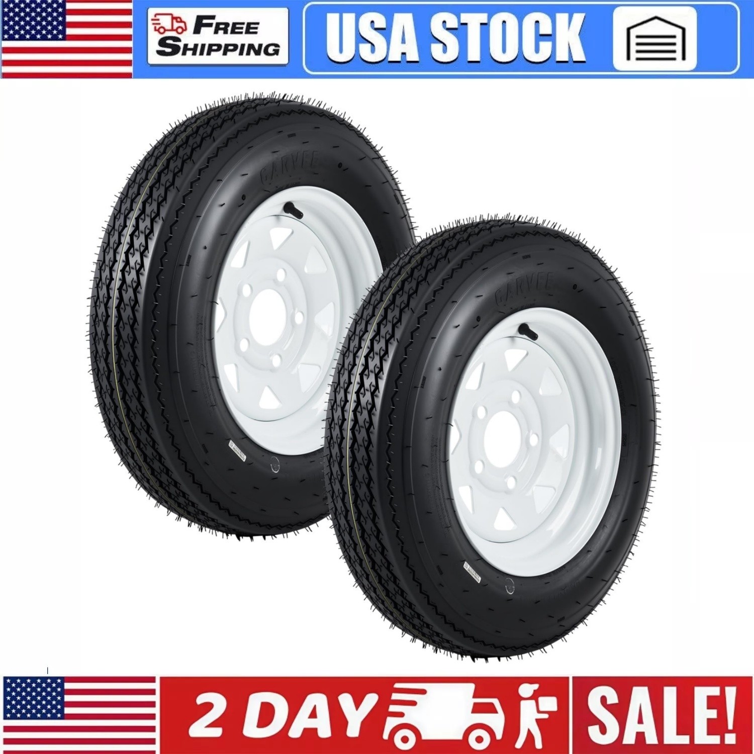 Set of 2 5.30-12 530-12 530X12 Trailer Tire and Wheel Assembly 5 lug 4.5″ PCD