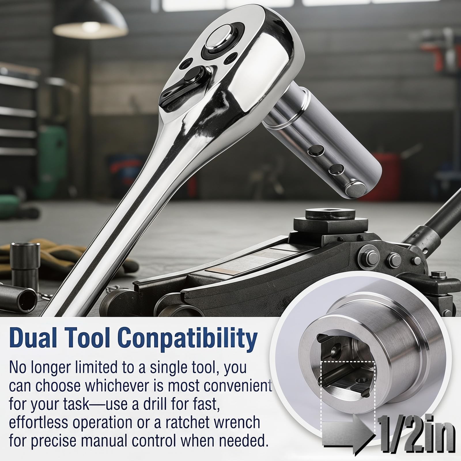 Moalaok Trailer Jack Drill Adapter Compatible with 1 Inch Drive Silver