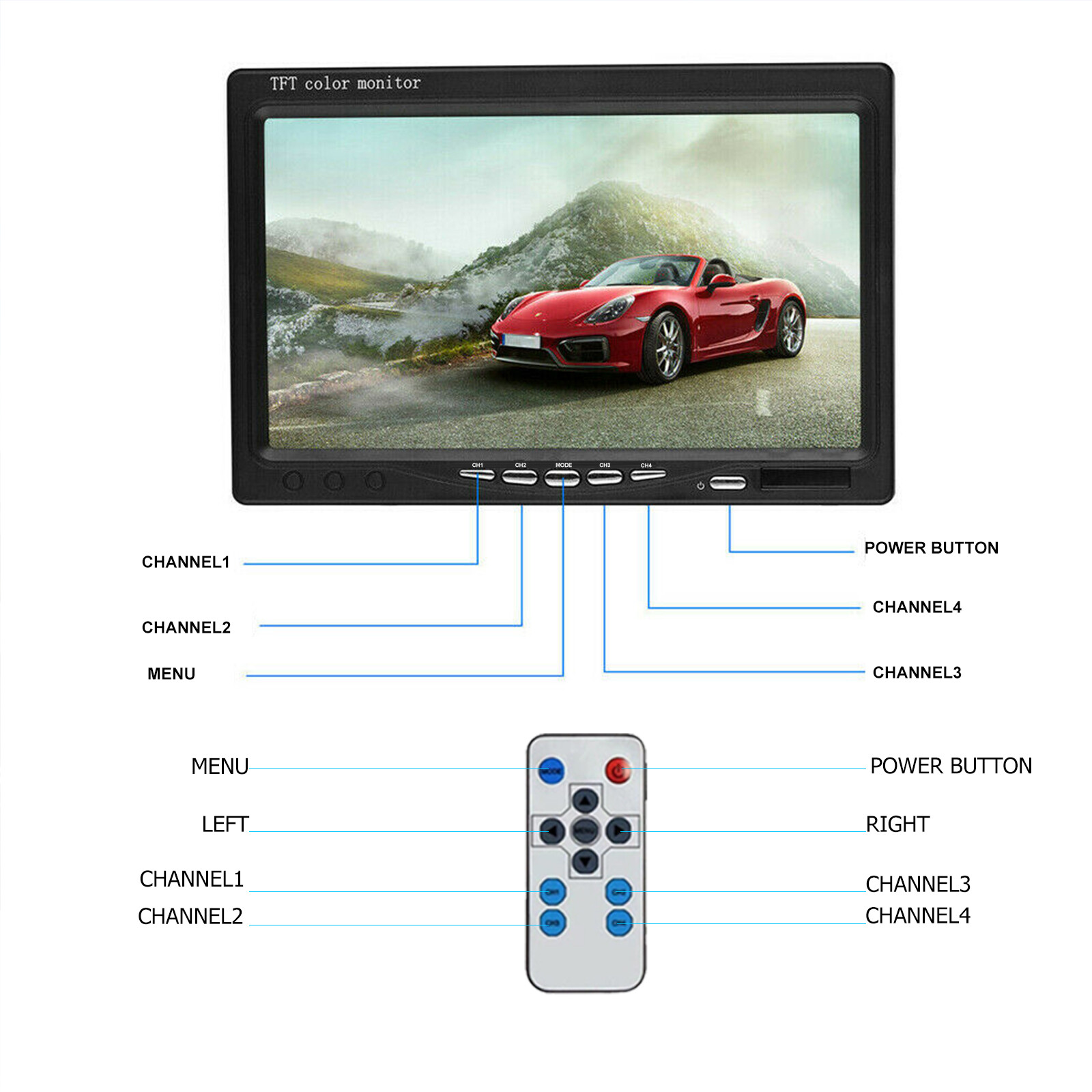 HD 7″ Quad Monitor 4ch CCD Backup Camera IP69 Night Vision For Truck Reversing